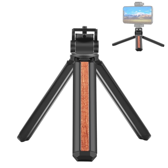 QKOO Inlaid Wood Desktop Vlogging Live Tripod Holder with Tripod Head (Black)