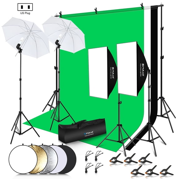 QKOO LED Light Studio Softbox Photography Kit with 220V Bulb & Background & Reflective & Tripod