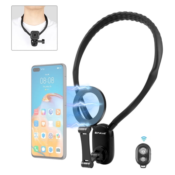 QKOO Magnetic Collar Bracket POV View Mount with Phone Clamp for GoPro Action Cameras / Phones