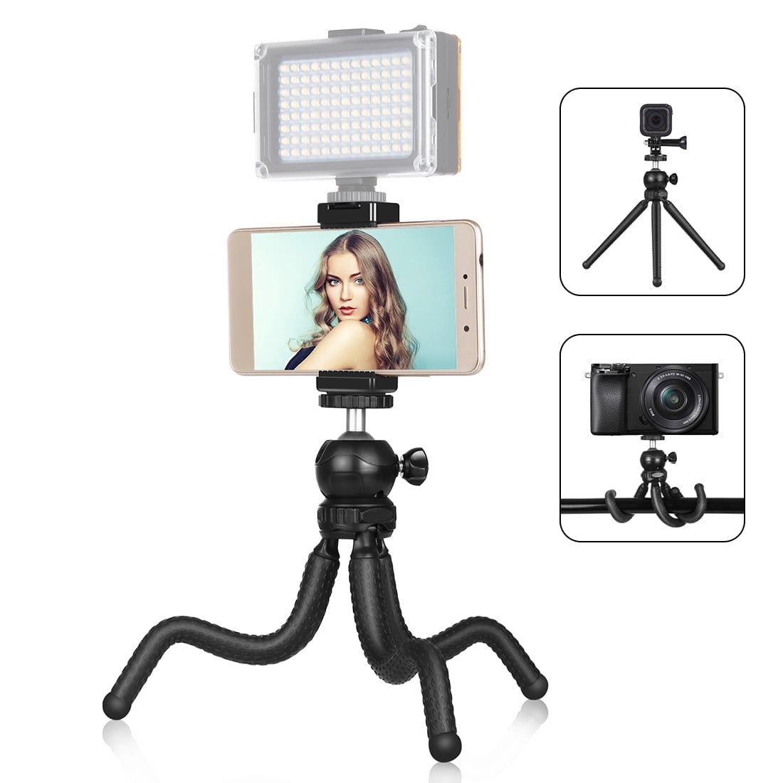 QKOO Mini Octopus Flexible Tripod Holder with Ball Head & Phone Clamp + Tripod Mount Adapter &