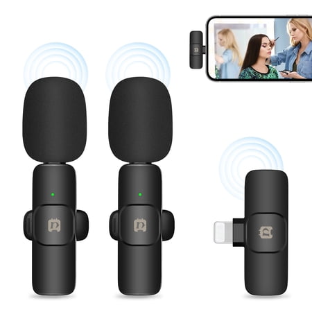 PULUZ PU3150B One-Trigger-Two 2.4G Wireless Microphone System Clip-on Mic 20M Transmission Built-in Battery Plug-and-Play Replacement for 14/13/12/11 Vlog Live Streaming Interview