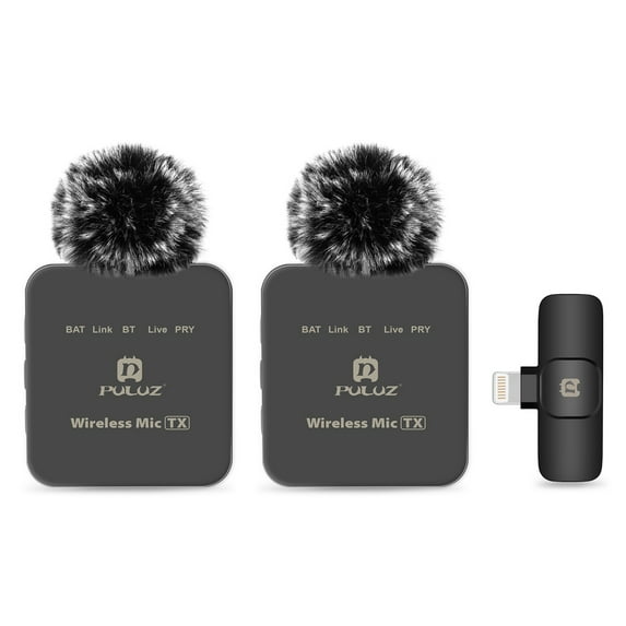 PULUZ PU647B Wireless Microphone System with 1 Receiver & 2 Transmitters 10M Transmission Built-in Battery Replacement for Computer Laptop Camera for Live Streaming Interview Vlog