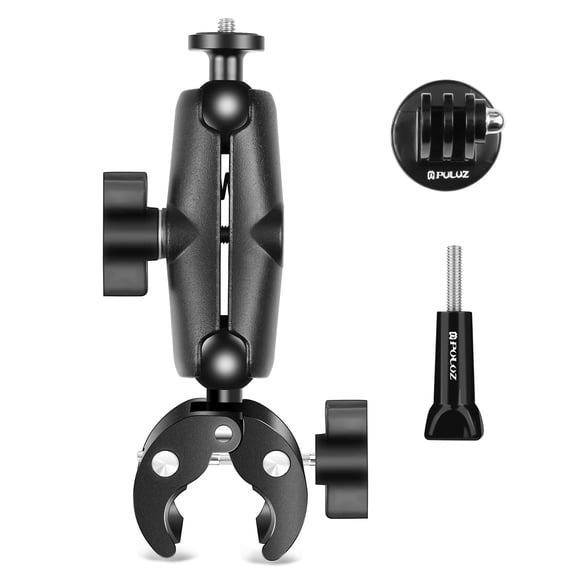 PULUZ PU909B Motorcycle Clamp Bicycle Handlebar Super Clamp Mount Dual 360 Rotatable Ball Head with Adapter for GoPro iPhone Insta360