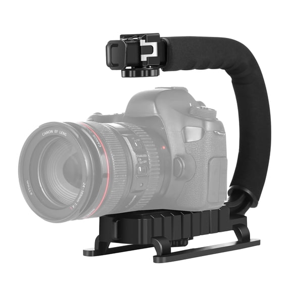 QKOO U/C Shape 3-Head Cold Shoes Portable Handheld DV Bracket Stabilizer for All SLR Cameras and