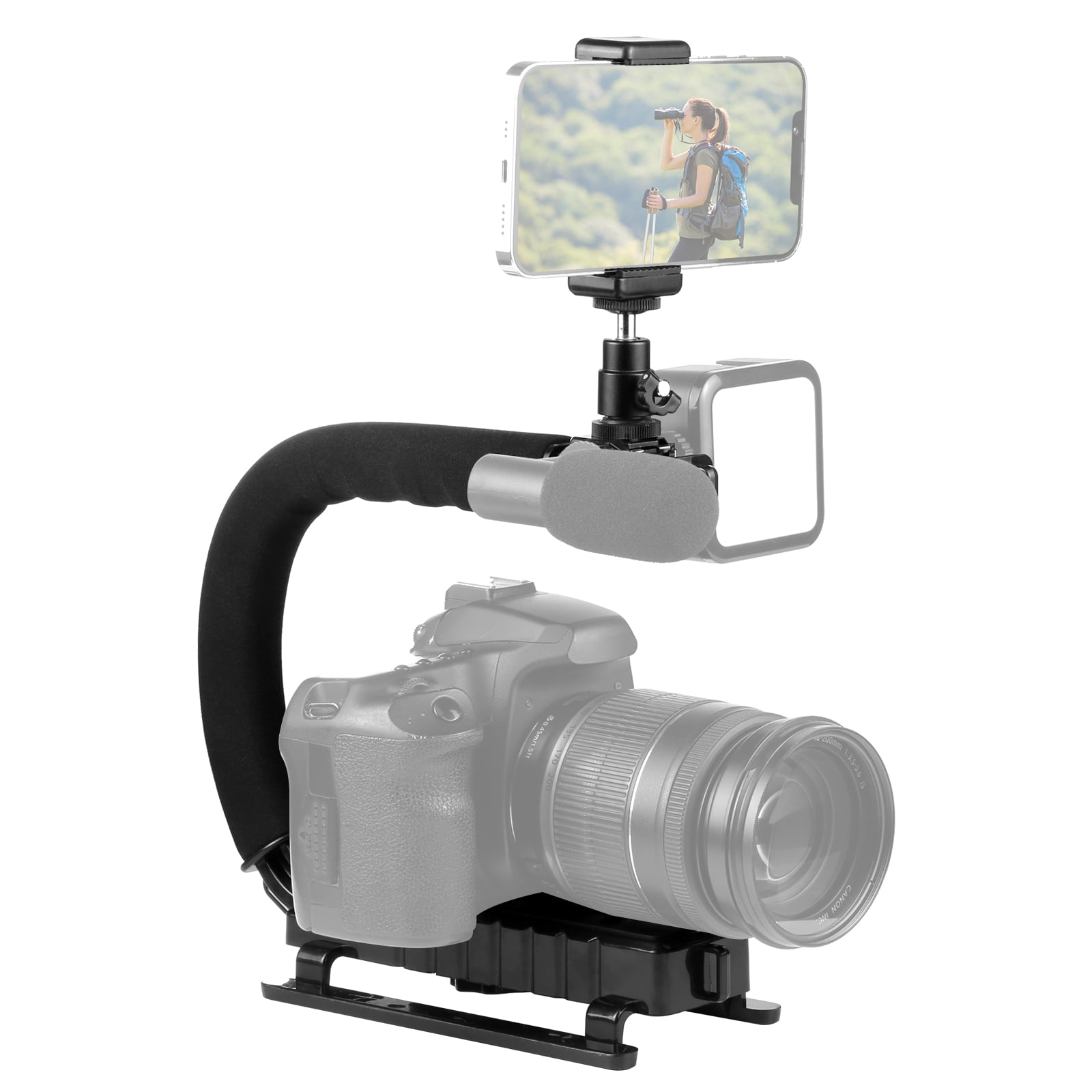 C-Shape Dual Hot Shoe Flash Bracket - Adjustable Mount For DSLR & Camcorder Accessories