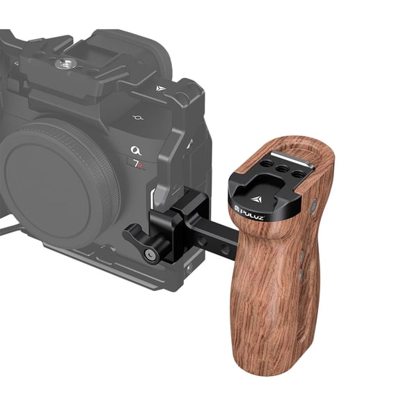 QKOO Universal Slide Quick Release Side Wooden Handle with Cold Shoe Mount for Camera Cage