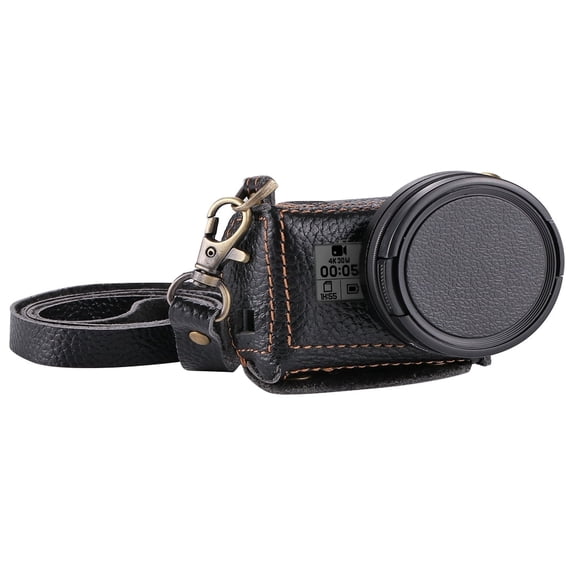 QKOO for GoPro HERO7 Black /6 /5 Litchi Texture Genuine Leather Housing Case with Set Key Hole &
