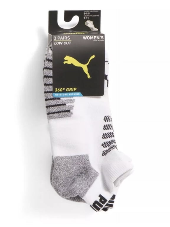 3pk 360 Grip Terry Low Cut Socks White/Black Women's 9-11