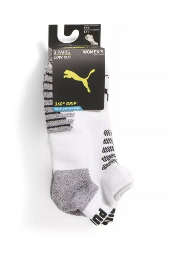 3pk 360 Grip Terry Low Cut Socks White/Black Women's 9-11