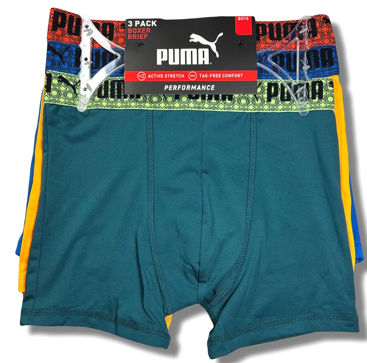PUMA BOXER BOYS X3 - 241 GREEN YELLOW SZ LARGE 12 14 - 3 PACK UNDERWEAR