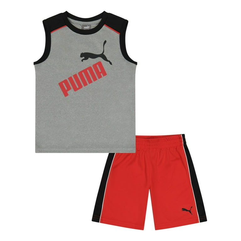 PUMA BOYS OUTFIT 231 GREY RED SZ 5 BASKETBALL SOCCER SHIRT SHORTS SET 2