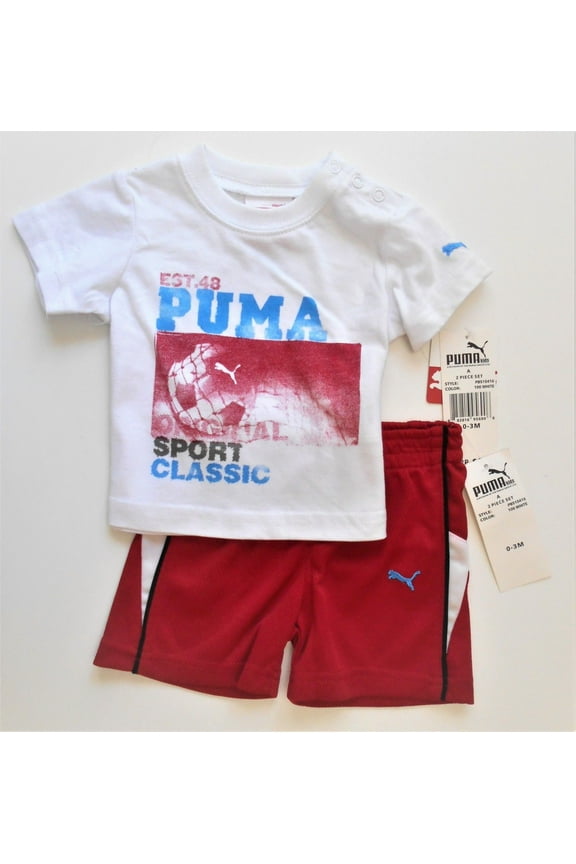 BOYS OUTFIT - RED WHITE SZ 3 6 MONTHS - BASKETBALL SOCCER SHIRT SHORTS SET