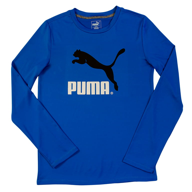 PUMA Basic Long Sleeve Tee Medium Logo Royal Blue - - Boys Size T-shirt Big