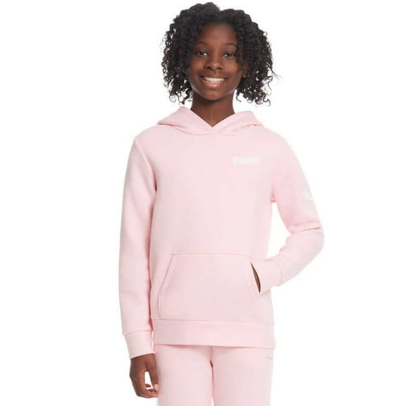 PUMA Big Girl's Youth Fleece Casual Sweatshirt Kangaroo Pocket Active Hoodie (Pink, XS)
