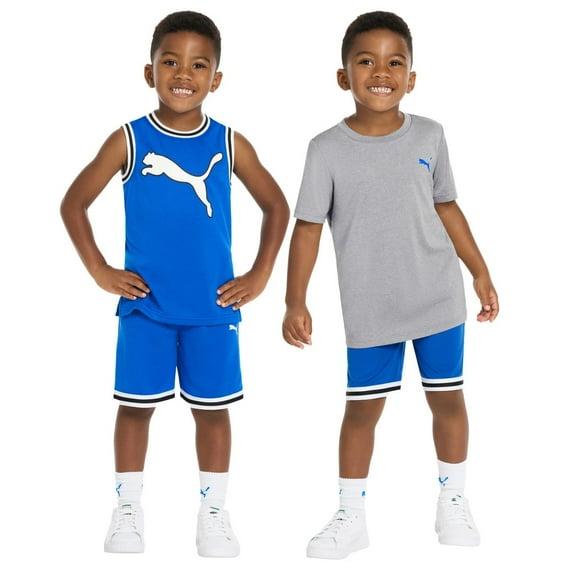 PUMA Boys’ 3-Piece Active Set (Tank Top, Shorts & T-Shirt) Blue,5