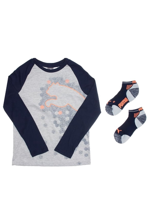 Boys Logo Graphic Raglan T-Shirt & Low Cut Socks Set (XL)