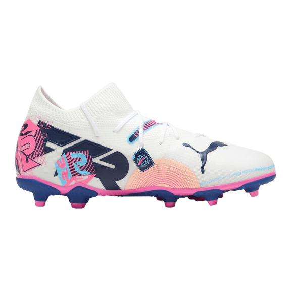 PUMA Future 7 Match Volume Up Soccer Cleat in White/Pink | Kids - 3