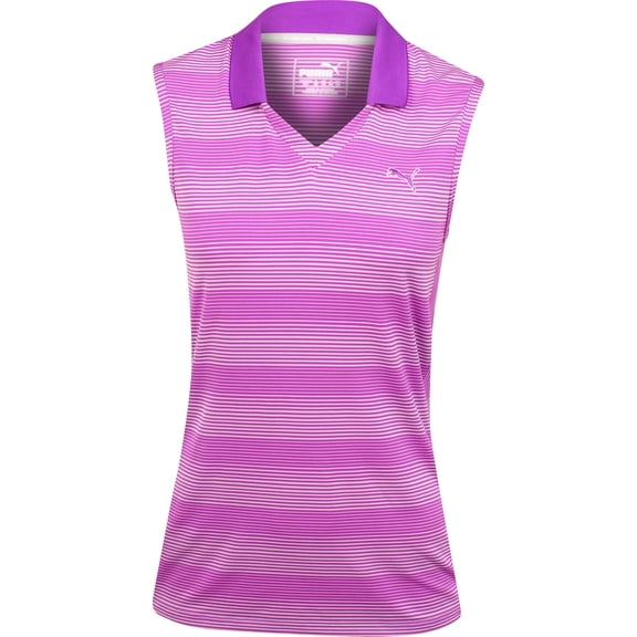 PUMA GOLF Womens Dense Stripe Sleeveless Polo, Purple Cactus Flower, X-Small