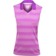 PUMA GOLF Womens Dense Stripe Sleeveless Polo, Purple Cactus Flower, X-Small