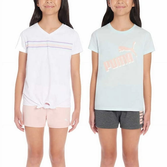 PUMA Girls' Youth 4-Piece Set, Shorts and T-Shirts, Mint/White M 10/12