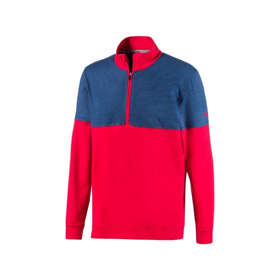 PUMA Golf Men's Cloudspin Warm Up 1/4 Zip Pullover, X-Large Cherry/Denim -