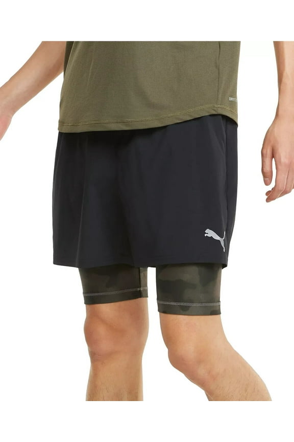 Graphic 2-In-1 Men's Running Shorts in Black/Grape Leaf- Size XL