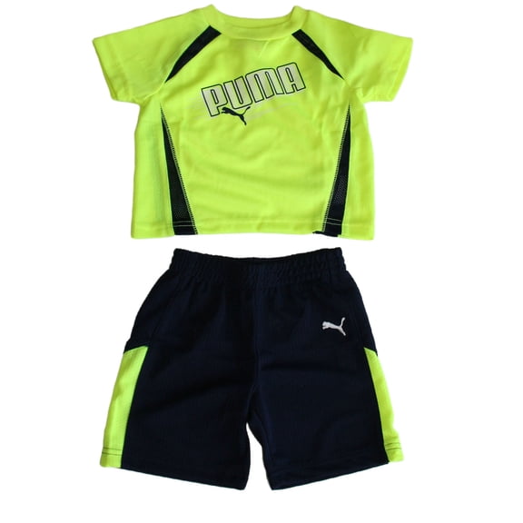PUMA Infant Shorts and Shirt Set Black and Safety Yellow Size 12 Months
