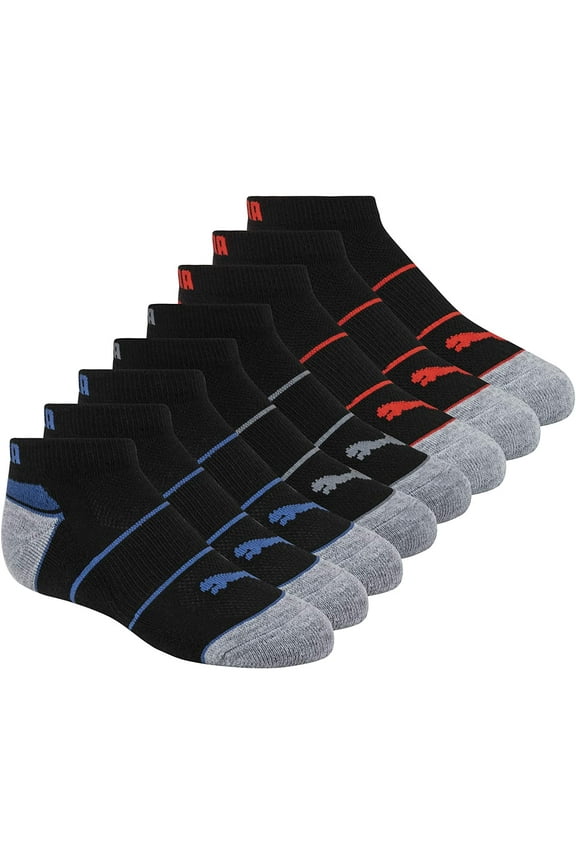 Kids 8 Pack Low Cut Socks 5-6.5 Black/Red