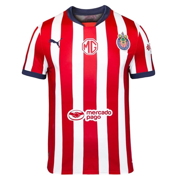 PUMA Kids Boys Chivas Home 24-25 V-Neck Stadium Jersey Soccer Cleats - Red, White - Size M