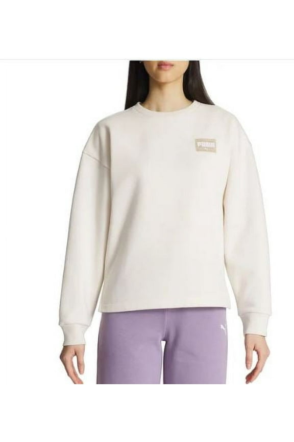 Women's Fleece Crewneck Sweatshirt Badge (Tan, S)