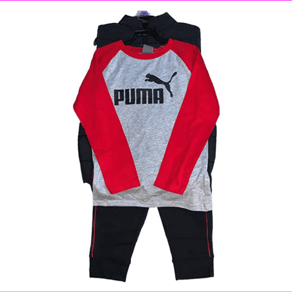 PUMA Little Boy's 3 Piece Outfit Set, Long Sleeve Shirt, Vest, and Pants