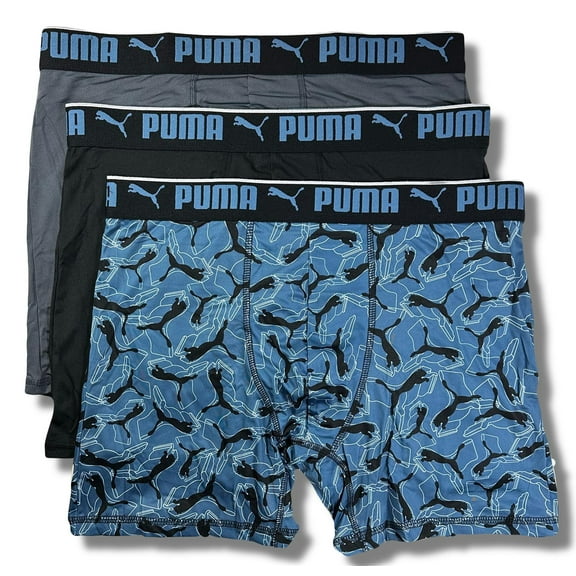 PUMA MEN'S 3 PACK - PHG 243 LOGO SH BLUE - LARGE - UNDERWEAR X3 BOXER BRIEF