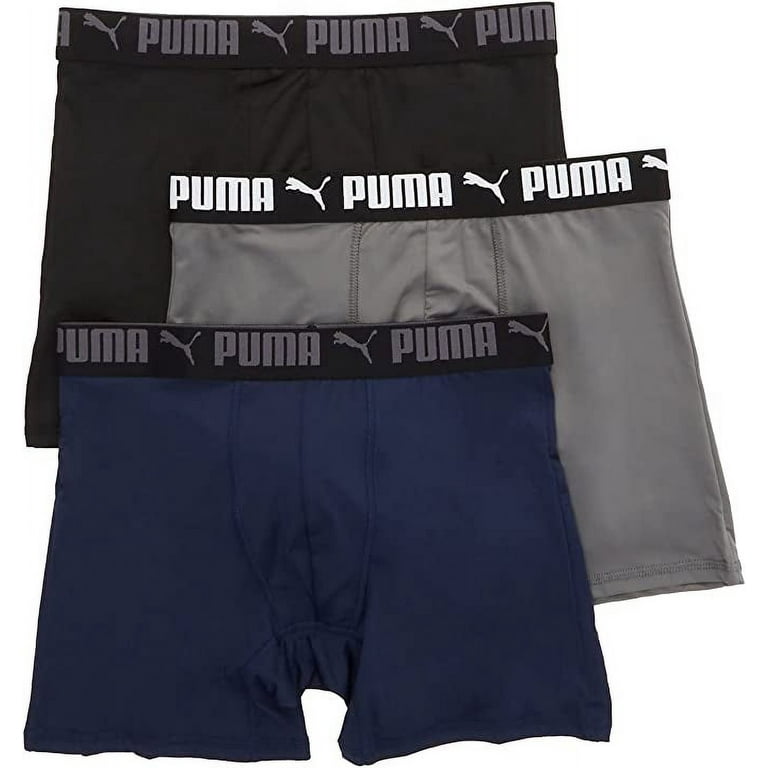 PUMA Men's 3 Pack Performance Boxer Briefs, Blue Combo, Large
