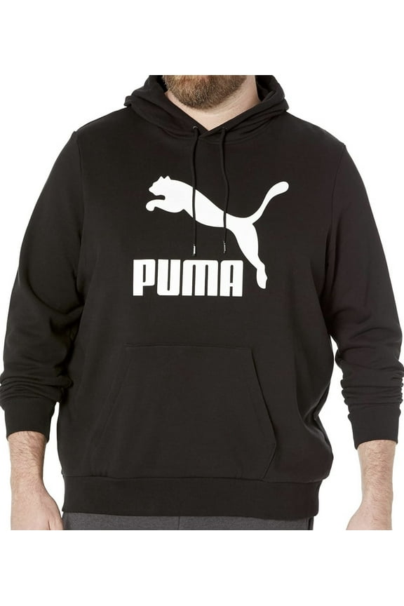 Men's French Terry Hoodie - Black with Logo - XXL