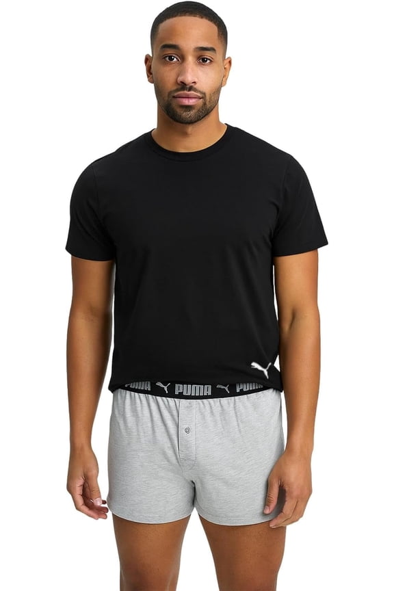 Mens Lounge Wear Set Black/Grey | 2-Piece Knit Boxer & Tee- Large