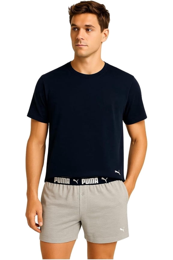 Mens Lounge Wear Set Grey/Navy | 2-Piece Knit Boxer & Tee- Small