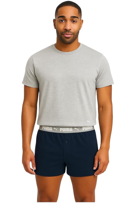 Mens Lounge Wear Set Navy/Grey| 2-Piece Knit Boxer & Tee- Small