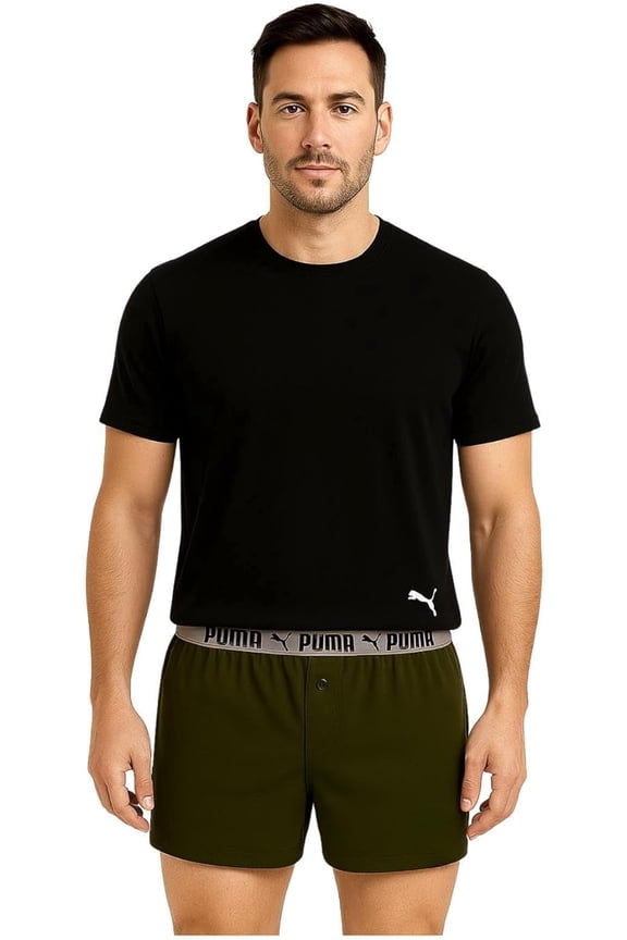 Mens Lounge Wear Set Olive/Black | 2-Piece Knit Boxer & Tee- Medium