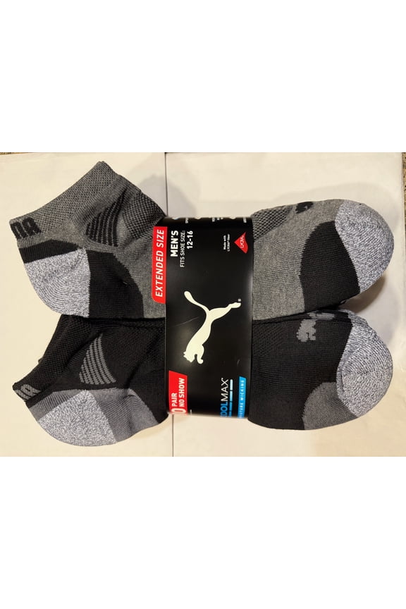 Men's No Show Sock, 10-pair, 5 Black and 5 Gray, Extended Size 12-16