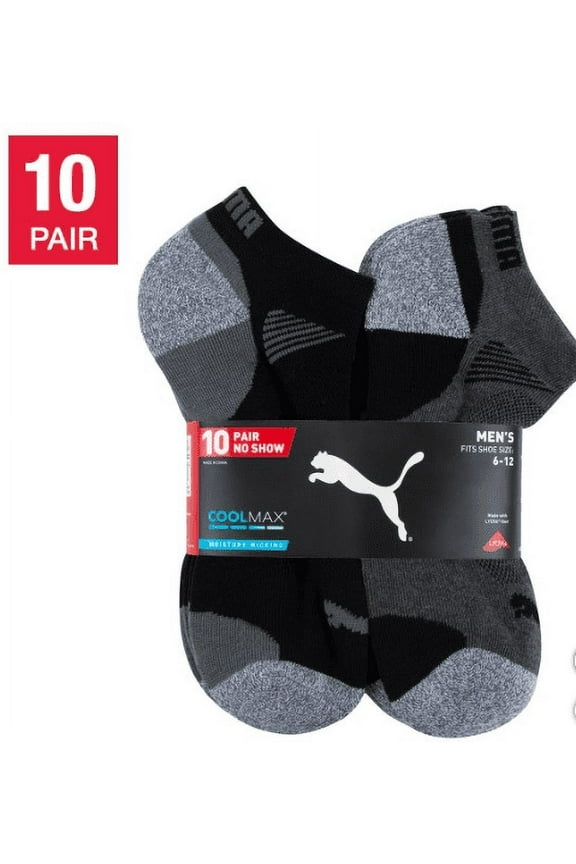Men's No Show Sock, 10-pair Black (Extended)