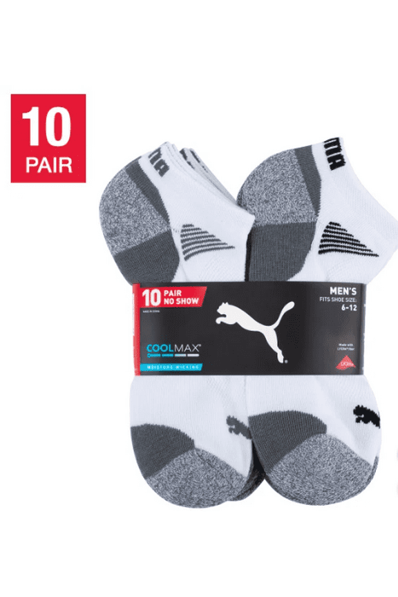 Men's No Show Sock, 10-pair White (Regular)