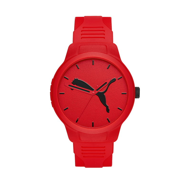 PUMA Men's Reset Three-Hand, Red-Tone Polycarbonate Watch, P5003