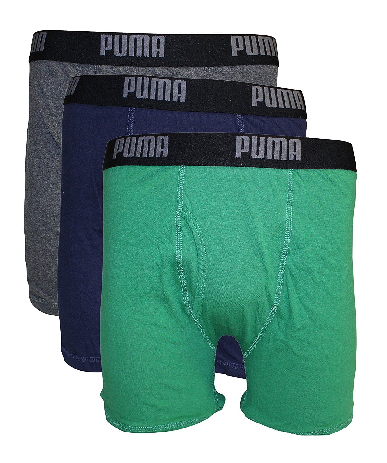 PUMA Mens 3 Pack 75% Cotton 25% Polyester Boxer Brief, Black/Purple,  X-Large 