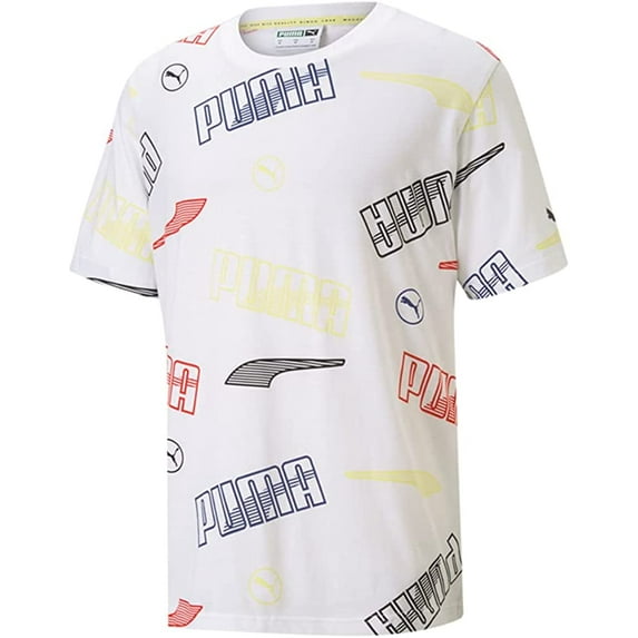 PUMA Mens All-over Logo Graphic T-Shirt WHT-M
