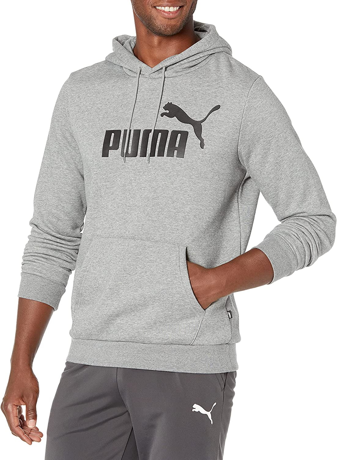 PUMA Mens Essentials Big Logo Fleece Hoodie Large Medium Gray Heather