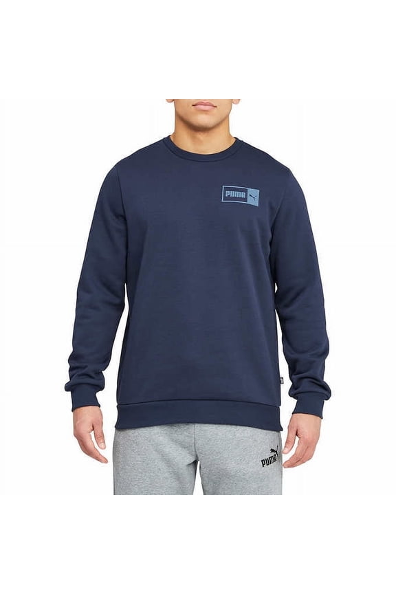 Mens Fleece Split Graphic Crew Neck Sweatshirt Casual (Blue, Medium)