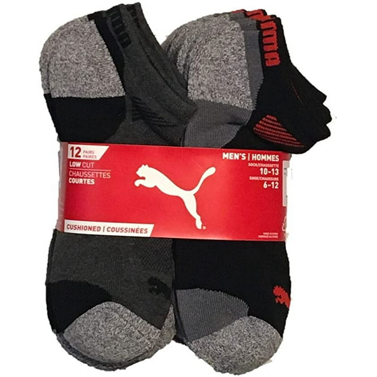 PUMA Mens No Show Low Cut Moisture Control Sport Socks (Shoe Size 7-11) -  Black - 12 Pack