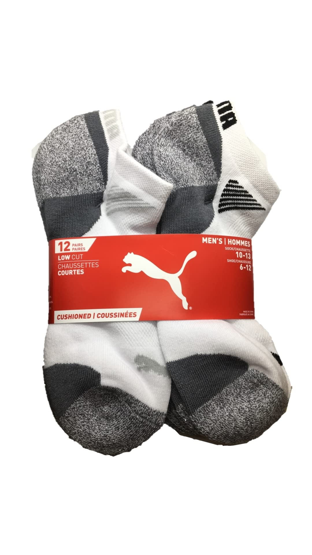 PUMA Mens No Show Low Cut Moisture Control Sport Socks (Shoe Size 7-11) - White - 12 - Walmart.com