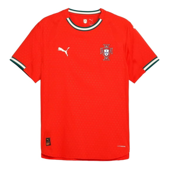PUMA Mens Portugal '25 Home Authentic Crew Neck Short Sleeve Stadium Jersey Soccer Cleats - Red - Size M