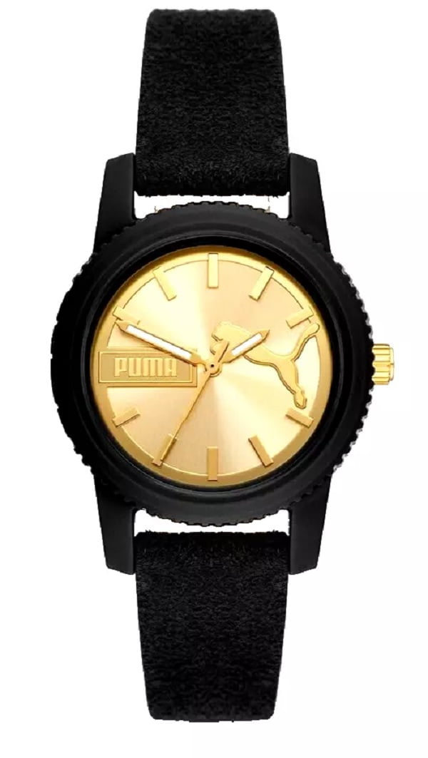 PUMA P1075 Ultrafresh Three Hand Black Suede Leather Watch Walmart